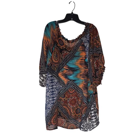 Cha Cha Vente Sheer Boho Hippie Print Tunic Top 2X - Picture 3 of 10
